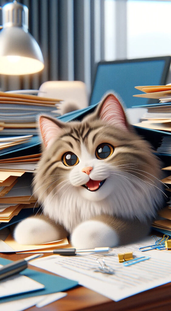 Bild zum Thema Katze guckt zwischen Dokumenten