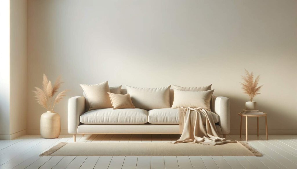 Ein in harmonischen Farben gestaltetes Sofa